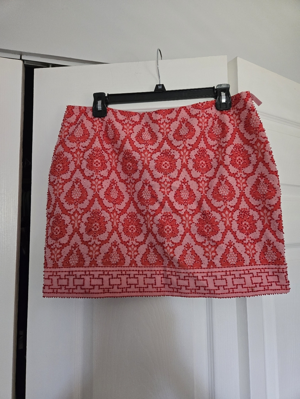 SilkLand Red & Light Pink Patterned Women's Mini Skirt
